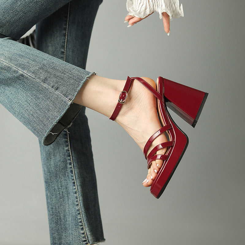 Womens European Style Roman High Heels | Glossy Event Shoes