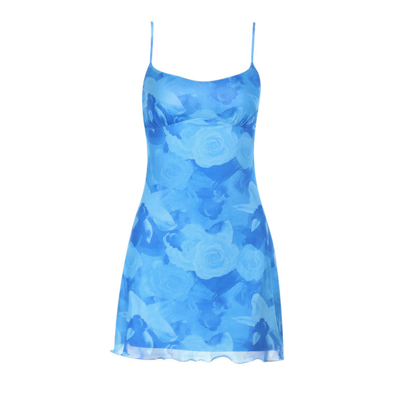 Waist-tight Hip Skirt Mesh Printing Slip Dress by Lakd London