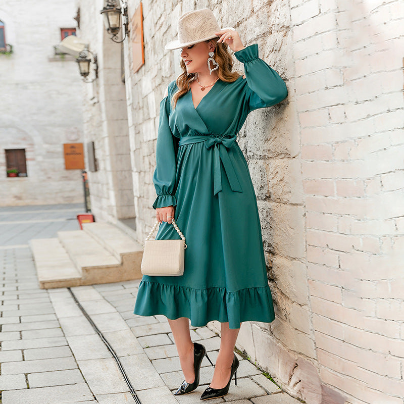 Large Size Off Shoulder Ruffled High Waist Tie Dress by Lakd London