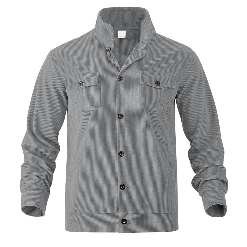 Mens Versatile Corduroy Multi-pocket Long Sleeve Stand-up Collar Jacket