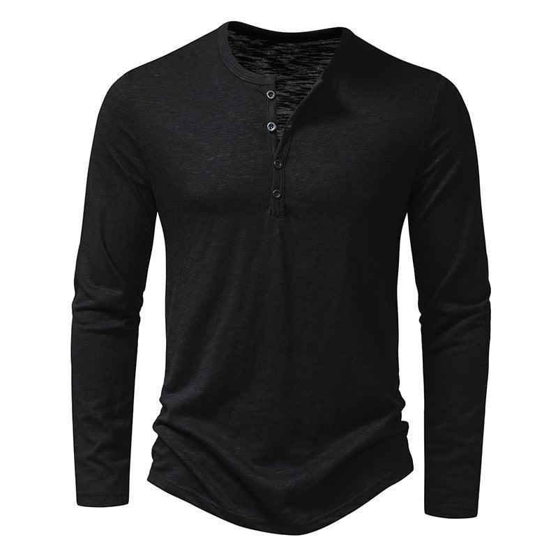 Mens Long Sleeve T-shirt | Button Henry Collar Tops