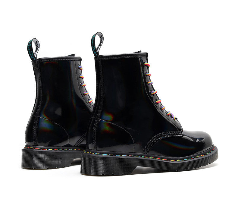 Women's High-top Glossy Martin Boots | Round Head Mirror Laser Military Boots