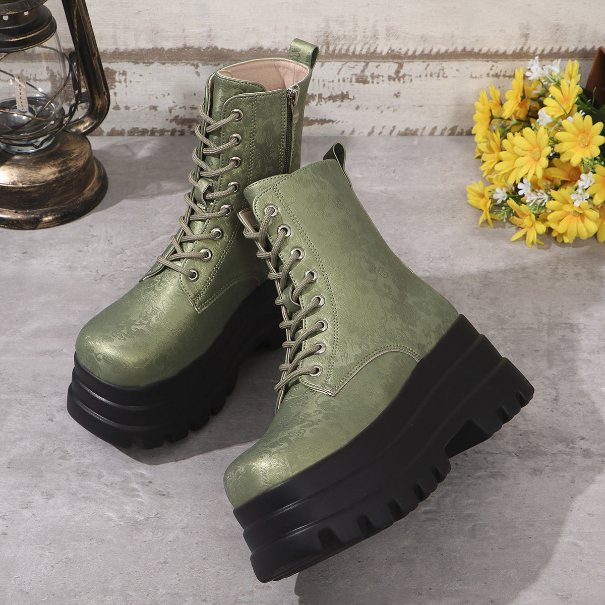 Women's Chunky Platform Plus Round Toe Patchwork Retro Martin Boots