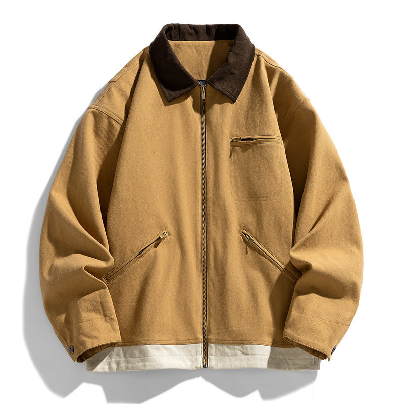 Mens Contrast Color Washed Polo Collar Jacket