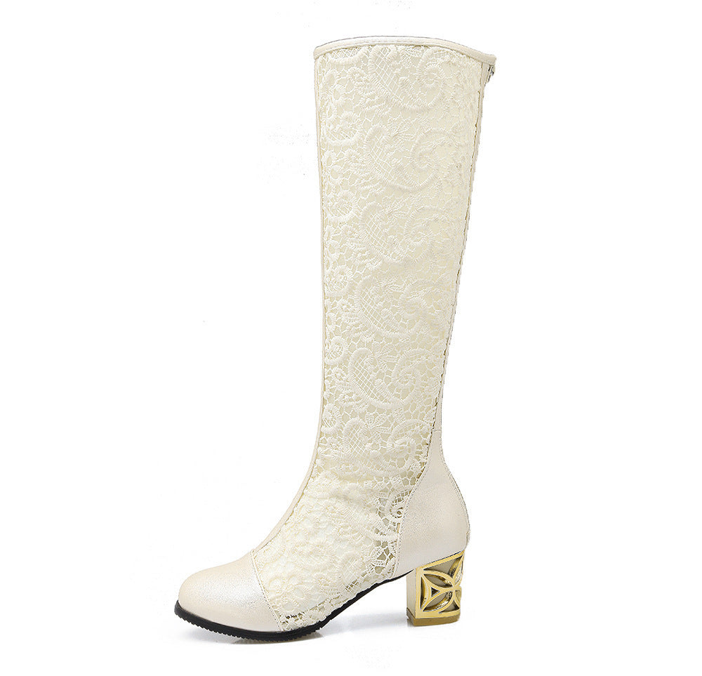 Womens Round Toe Stitching Lace Back-zip Boots | Chunky Heel Women's Sandals - LAKD London