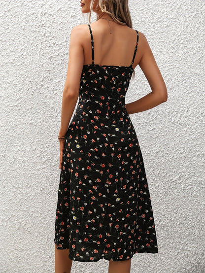 Women's Polka Dot Suspender Split Maxi Dress Elegant Summer Style