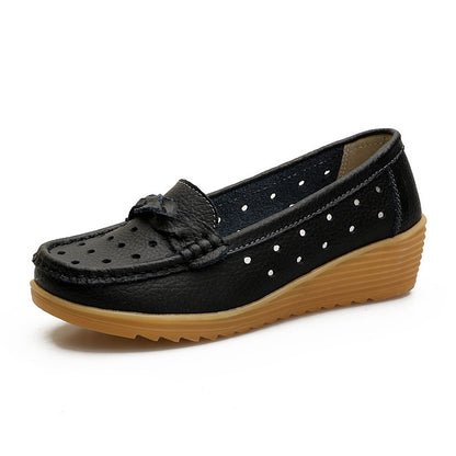 Women's Cowhide Gommino Soft Bottom Wedge Shoes