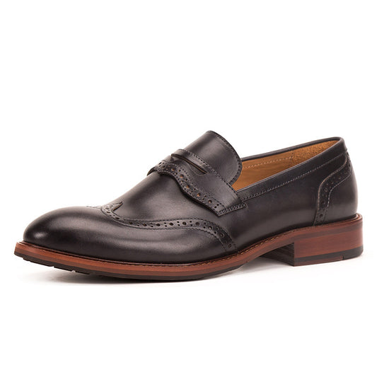 Mens Handmade Business Casual Loafers - Brooch Carved Men's Leather Shoes by LAKD London