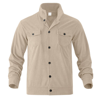 Mens Versatile Corduroy Multi-pocket Long Sleeve Stand-up Collar Jacket
