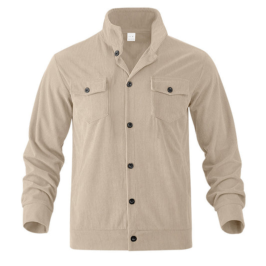 Mens Versatile Corduroy Multi-pocket Long Sleeve Stand-up Collar Jacket