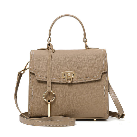 Womens Litchi Pattern Lock Vintage Handbag