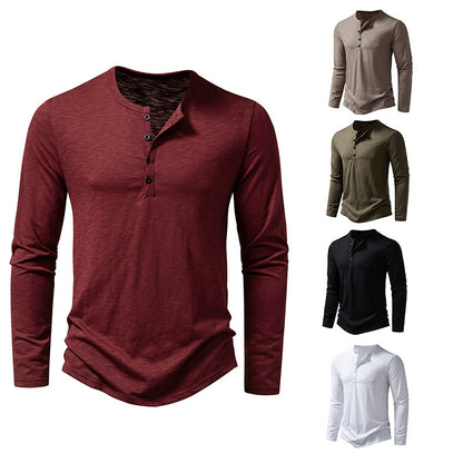 Mens Long Sleeve T-shirt | Button Henry Collar Tops
