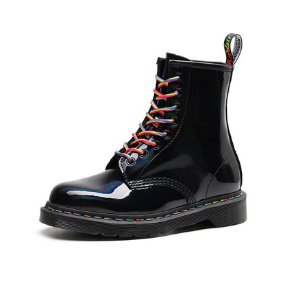 Women's High-top Glossy Martin Boots | Round Head Mirror Laser Military Boots