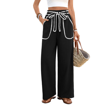 Womens Relaxed-fit Color-blocked Straight-leg Pants