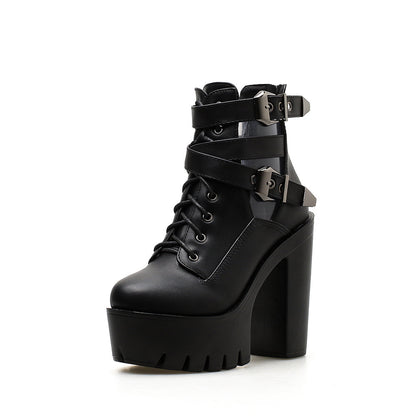 Womens High-heeled ankle boot with belt buckle Platform Shoes