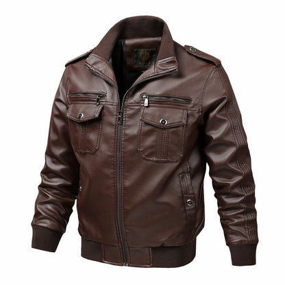 Men's Vintage leather jacket | Retro Biker Style with Pockets and Zipper