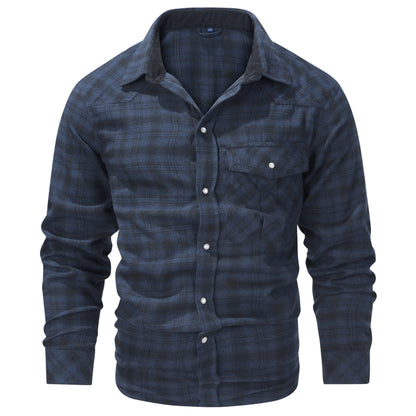 Mens Flannel Plaid Shirt | Retro Pearl Buckle Western Style Long Sleeve Shirt