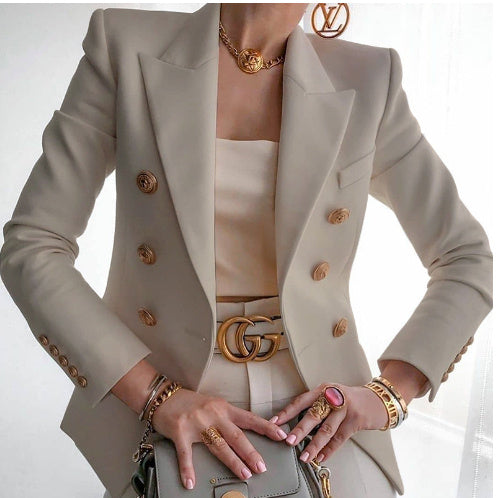 Women's Double Breasted Blazer with Gold Buttons