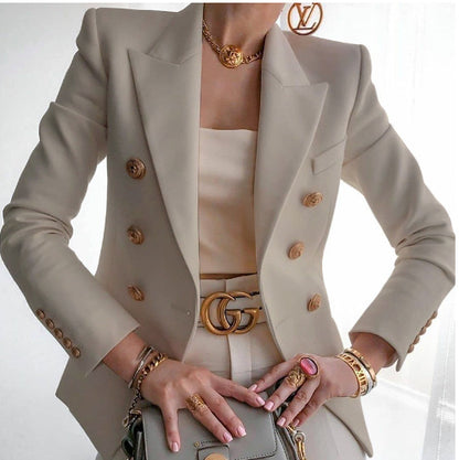 Women's Double Breasted Blazer with Gold Buttons