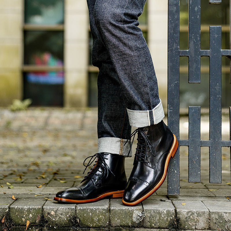 High-top Lace-up Men's Leather Boots Cowhide Britis Leather Shoe by LAKD London