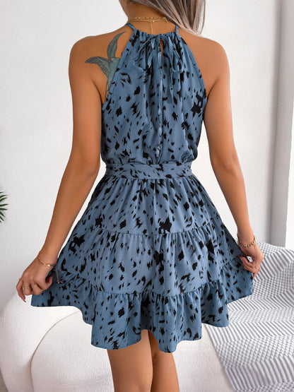 Womens Casual Leopard Print Ruffled Swing Dress Summer Fashion Beach Dress
