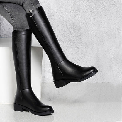 Womens Thick Heel Zipper Rider Boot | High Leather Shoe
