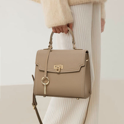 Womens Litchi Pattern Lock Vintage Handbag