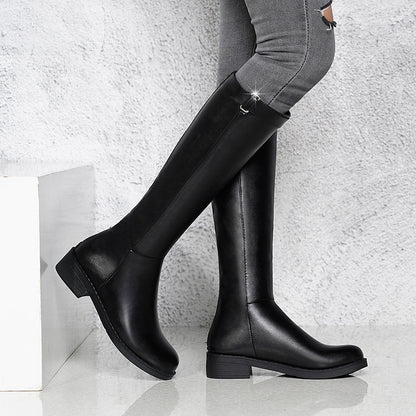 Womens Thick Heel Zipper Rider Boot | High Leather Shoe