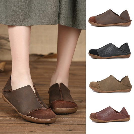 Womens Comfortable Leather retro sneakers | Soft tendon sole Shoes