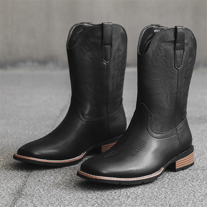 Western Leather Embroidered Denim Boots - Comfortable & Trendy