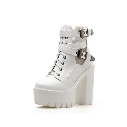 Womens High-heeled ankle boot with belt buckle Platform Shoes
