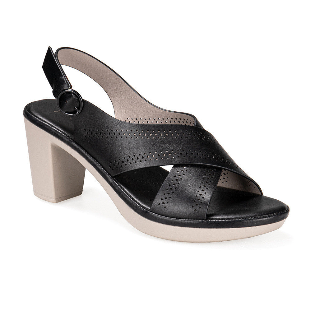 Womens Thick High Heel Sandals | Leather Buckle Shoes - LAKD London