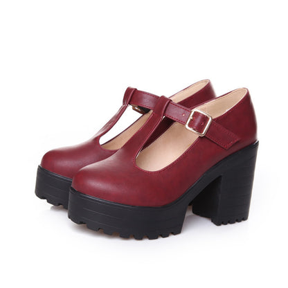Womens Pumps Shoes | Mary Jaen Block Platforms  T-strap Heels