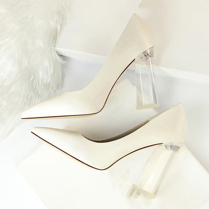 Womens Pumps Shoes Stiletto Satin - Transparent Block High Heels