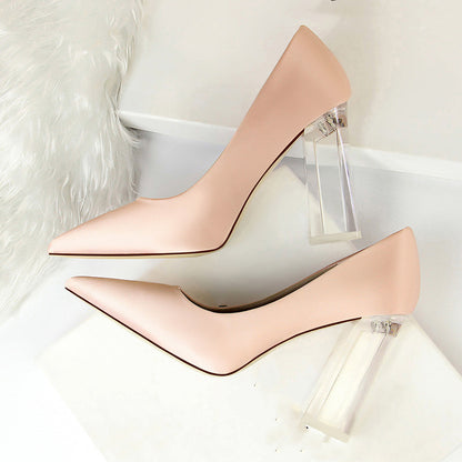 Womens Pumps Shoes Stiletto Satin - Transparent Block High Heels
