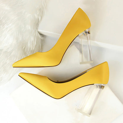 Womens Pumps Shoes Stiletto Satin - Transparent Block High Heels