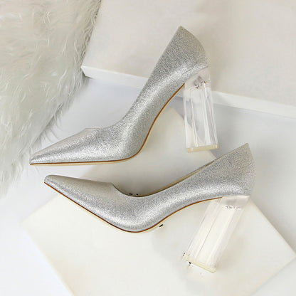 Womens Pumps Shoes Stiletto Satin - Transparent Block High Heels