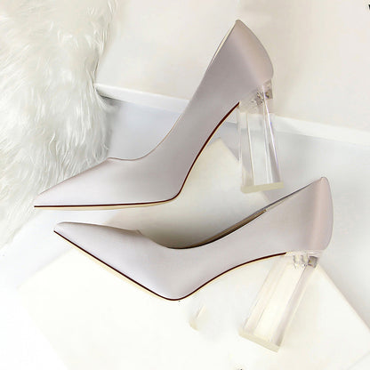 Womens Pumps Shoes Stiletto Satin - Transparent Block High Heels