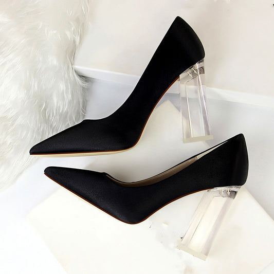 Womens Pumps Shoes Stiletto Satin - Transparent Block High Heels