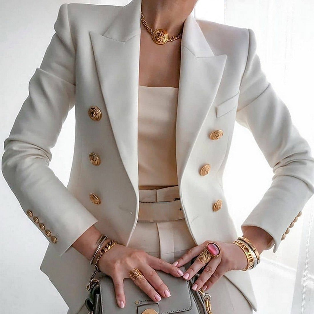 Women's Double Breasted Blazer with Gold Buttons