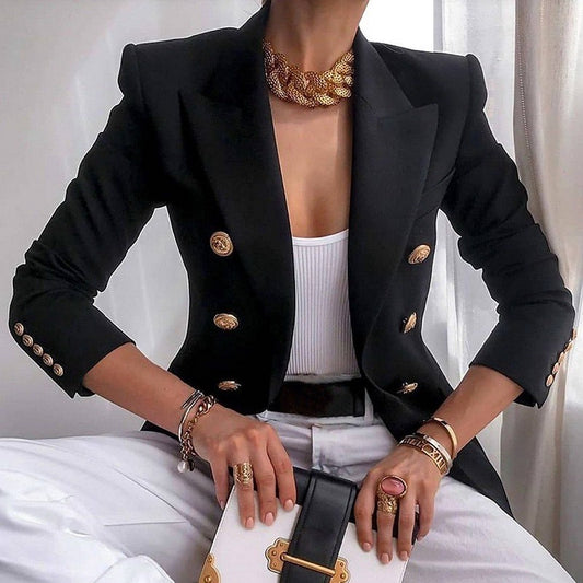 Women's Double Breasted Blazer with Gold Buttons