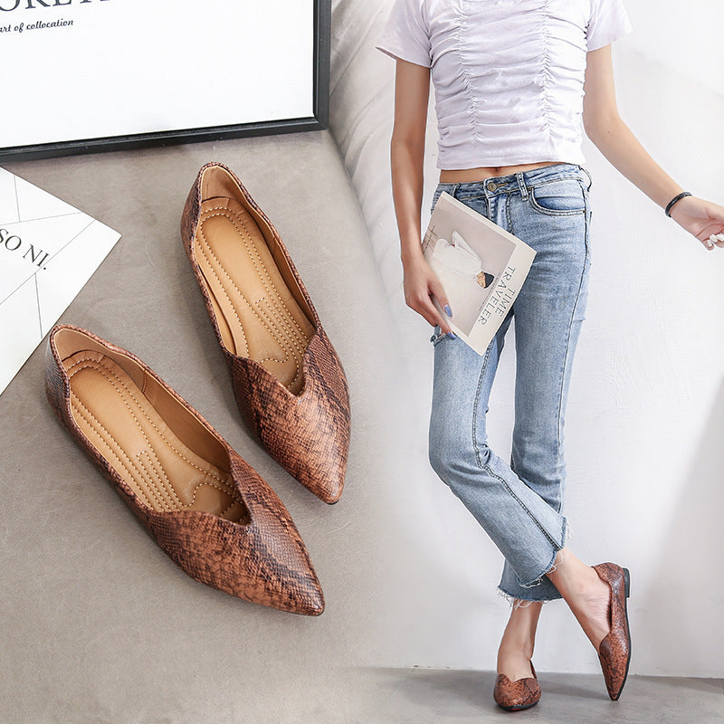 Womens Flats Shoes | Ballet Dorsay Pointed Toe Serpentine print - LAKD London