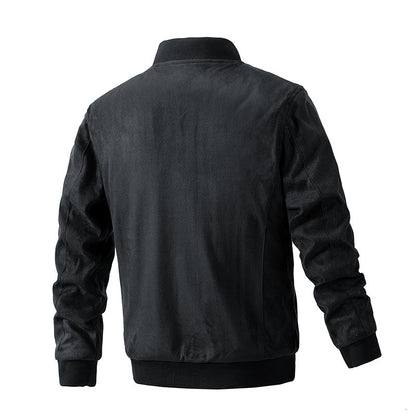 Mens Suede Stand Collar Jacket | Double Zipper Pocket - LAKD London