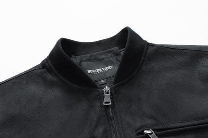 Mens Suede Stand Collar Jacket | Double Zipper Pocket - LAKD London
