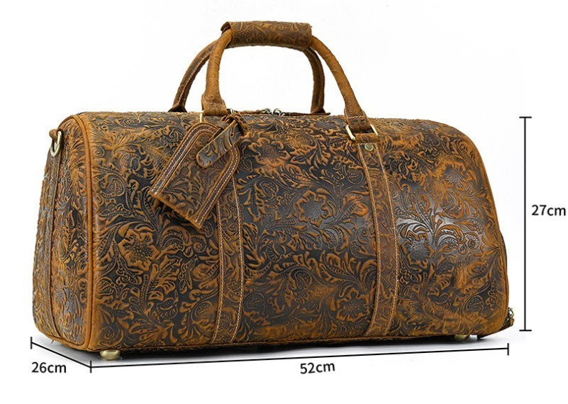 Mens Vintage Print Luggage Bag | Cowhide Leisure Gym Hand Bag