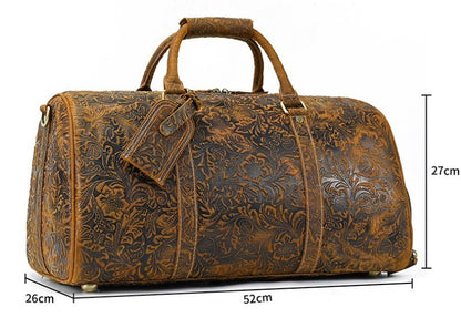 Mens Vintage Print Luggage Bag | Cowhide Leisure Gym Hand Bag