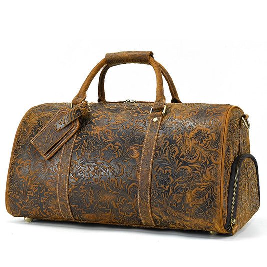 Mens Vintage Print Luggage Bag | Cowhide Leisure Gym Hand Bag