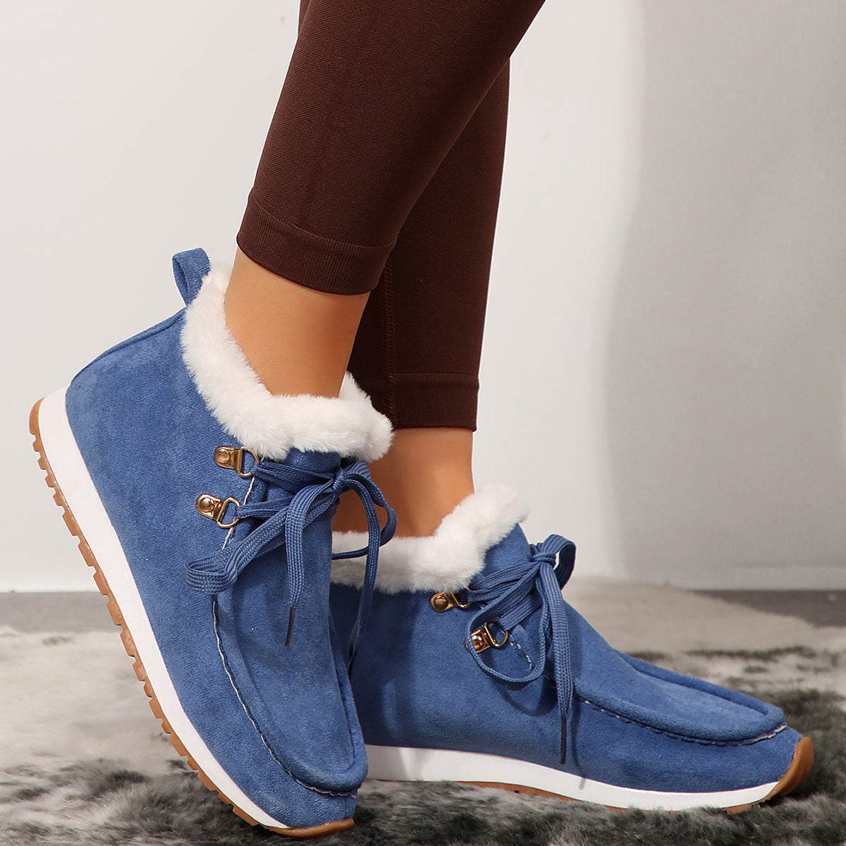 Womens Winter Lace-up Snow Fleece Boots | Casual Warm Plush Flat Shoes