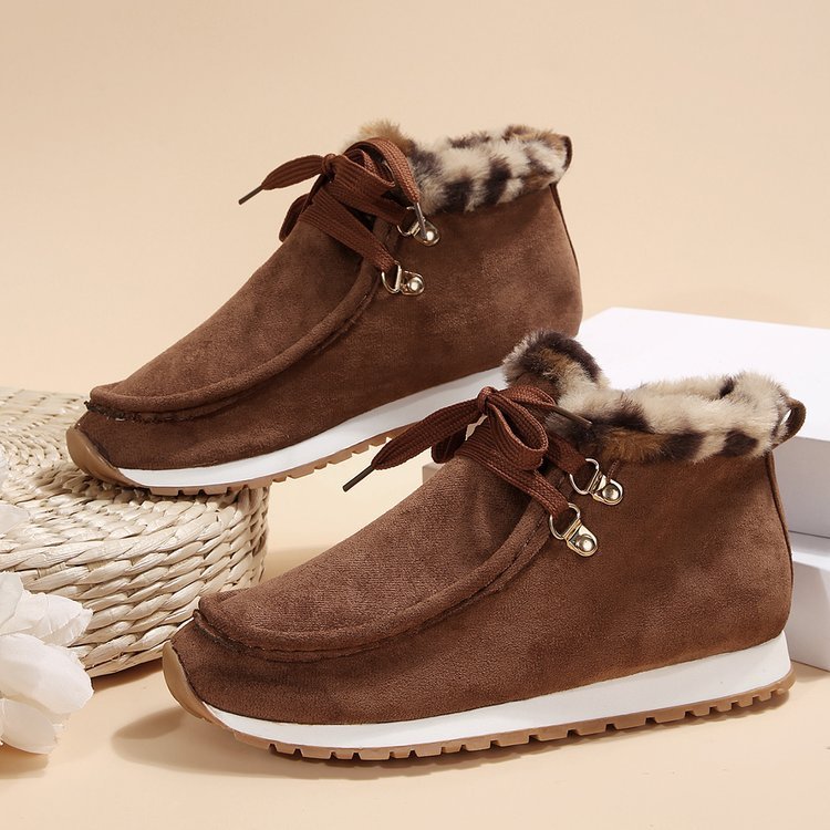 Womens Winter Lace-up Snow Fleece Boots | Casual Warm Plush Flat Shoes