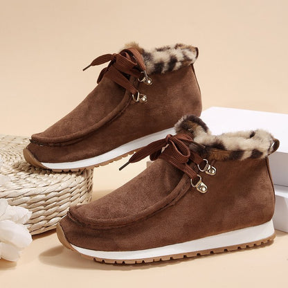 Womens Winter Lace-up Snow Fleece Boots | Casual Warm Plush Flat Shoes